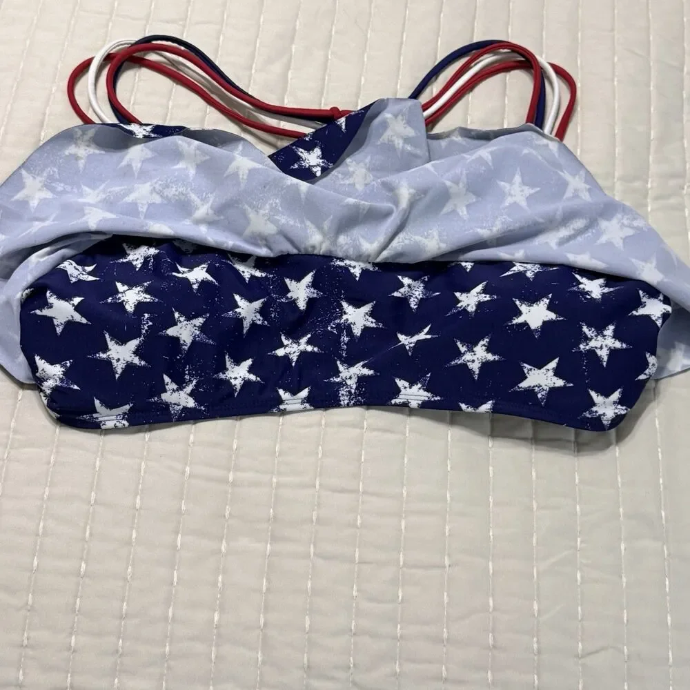 Xhilaration Strappy Flounce Bikini Top| Red,White,&Blue | American Flag | XL